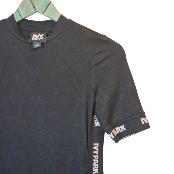 Ivy Park Tight Fit Mini Bodycon with Spellout Ribbon, Black White, Sz S - Picture 3 of 8